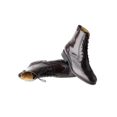 burgundy polished leather boots for women